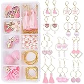 SUNNYCLUE 1 Box DIY 10 Pairs Pink Charms Heart Charm Christmas Earring Making Starter Kit Gift Love Heart Valantine's Day Enamel Butterfly Flower Charms for Jewelry Making Kits Earrings Adult
