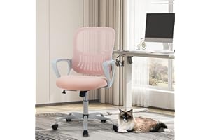SMUG Home Office Desk Chair - Ergonomic Mid-Back Computer Task Chair with Comfy Lumbar Support, Mesh Rolling and 360° Swivel, Flip-up Armrest for Home, Bedroom, Gaming, Study, Student, Pink