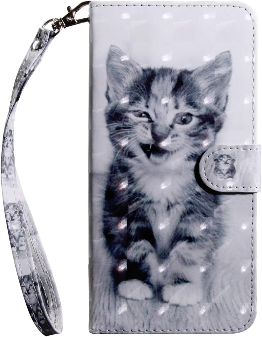 Huawei Y6 2019 Phone Case, 3D PU Leather Flip Wallet Case TPU Shockproof Shell Slim Fit Protective Cover for Huawei Y6 2019/Y6 Pro/Honor 8A with Card Holder Magnetic Closure Stand - Cat
