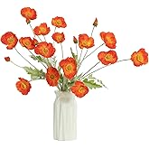 DuHouse Artificial Poppies Flowers 6 Stems, Lifelike Silk Fake Flowers with Buds for Spring Wedding, Dining Table, Home and Office Decoration(Orange Red)