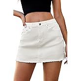 ELLEVEN Denim Skirt Women Mini Low Waist Stretchy Raw Hem Jean Skirt with Pockets