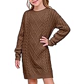 rrhss Girls Cable Knit Long Sleeve Sweater Dress Kids Fashion Fall Tunic Tops Outfits 3-12 Years