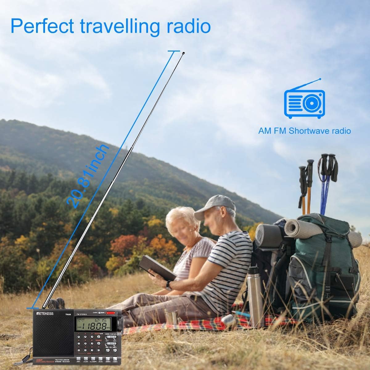 Retekess TR608 Shortwave Radio with Best Reception, Portable Radio Battery Operated, Digital Radio with DSP Chip and Air Band for Traveller(Black): Home Audio & Theater