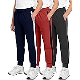 Real Essentials 3 Pack: Boys' Cotton Fleece Jogger Sweatpants - Active Athletic Youth Pants for Teens with Pockets