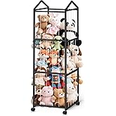NomNest Stuffed Animal Storage Plushies Storage, Toy Storage Organizer Giant Stuffed Animal Zoo Holder, Sturdy Metal Toy Shelf Teddy Bear Storage Bedroom Organization (Wheeled, Black)