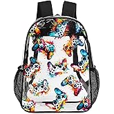 ZCJB-WSRY Gaming Clear Backpack Heavy Duty for Girls Kids Boys Women Men - Large Cute PVC Gamepads Theme Printing Transparent Backpacks for Schools Stadium Concerts Work - Clear/Black