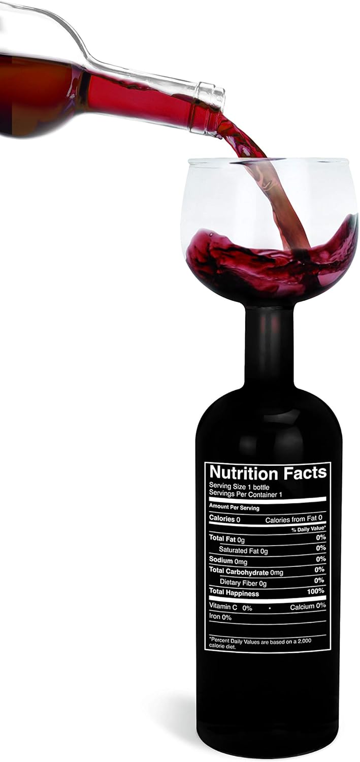 BigMouth Inc. Original Wine Bottle Glass &ndash; &ldquo;Nutrition Label&rdquo;, Holds an entire 750mL Bottle of Wine, Great Gift for Wine Lovers