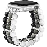 JR.DM Natural Stone Beaded-Bands Women Compatible with Apple Watch Series 11 10 9 8 7 6 5 4 SE 3 2 1 Fashion Stretch Handmade Bracelet Fancy Boho Elastic Strap for iWatch 38/40/41/42mm(S10/11) Gift
