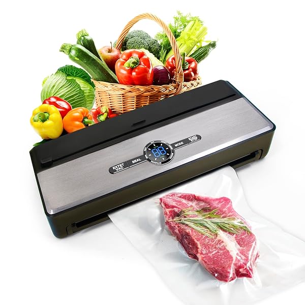 AUTOMATIC VACUUM SEALER MACHINE FOR FOOD, 9-IN-1 WITH CUTTER, BAG STORAGE, MOIST & DRY & LIQUID & SOFT, EXTERNAL VAC FOR JARS AND CONTAINERS, 85KPA WITH STARTER KITS -1*BAG ROLL&10*BAGS