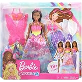 Barbie Dreamtopia Dress Up Doll Gift Set, Approx. 12-inch, Brunette with 3 Fashions