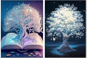 OFRKE 2-Piece DIY 5D Diamond Painting Kits for Adults Diamond Art White Tree of Life Diamond Painting Full Drill Crystal Rhinestone Embroidery Craft Kits for Home Wall Decor Gifts 12"x16"