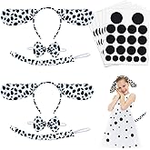 Coopay 6 Pieces Halloween Christmas Dalmatian Costume Set with Dog Ear Headbands, Bow Tie, Tail and 120 Pieces Black Adhesive Felt Circles for Christmas New Year Cosplay Costume Party Decoration