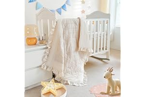 Wowelife Crib Bedding Set for Girls, 3PCs Boho Crib Comforter Set Beige, Ruffle Baby Crib Bedding Set Nursery Bedding Sets for Girls and Boys, Include Quilted Comforter, Crib Skirt and Sheet, Beige