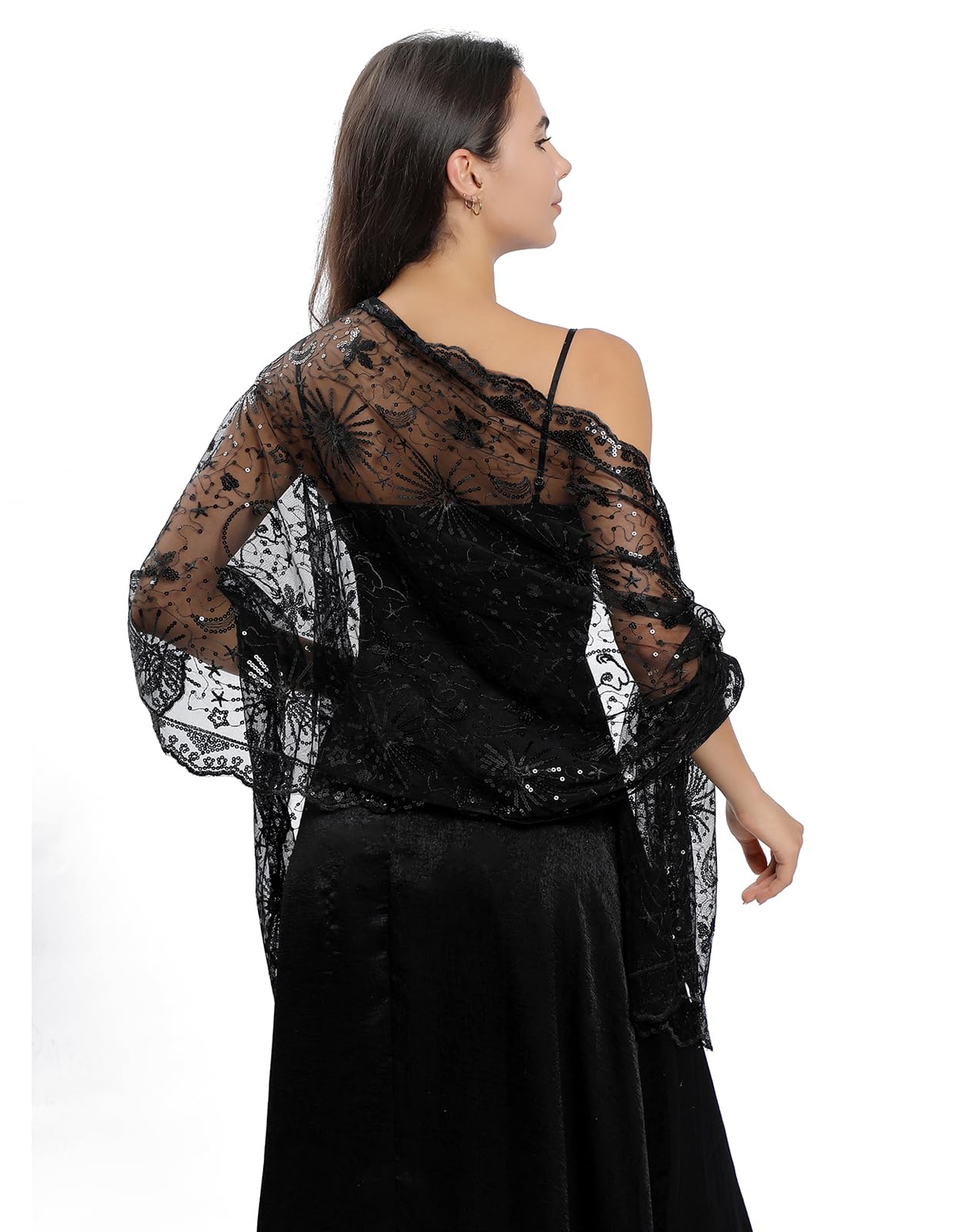 Photo 1 of Baoqiya Women's Sparkling Sequin Deco Wedding Scarf for Bride 1920s Shawls and Wraps for Evening Party Dress (Black)