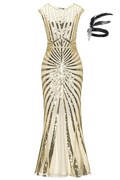 Generic Damen 1920S Retro Pailletten Formalen Lange Mund Kleid Great Gatsby Cocktail Party Abendkleid