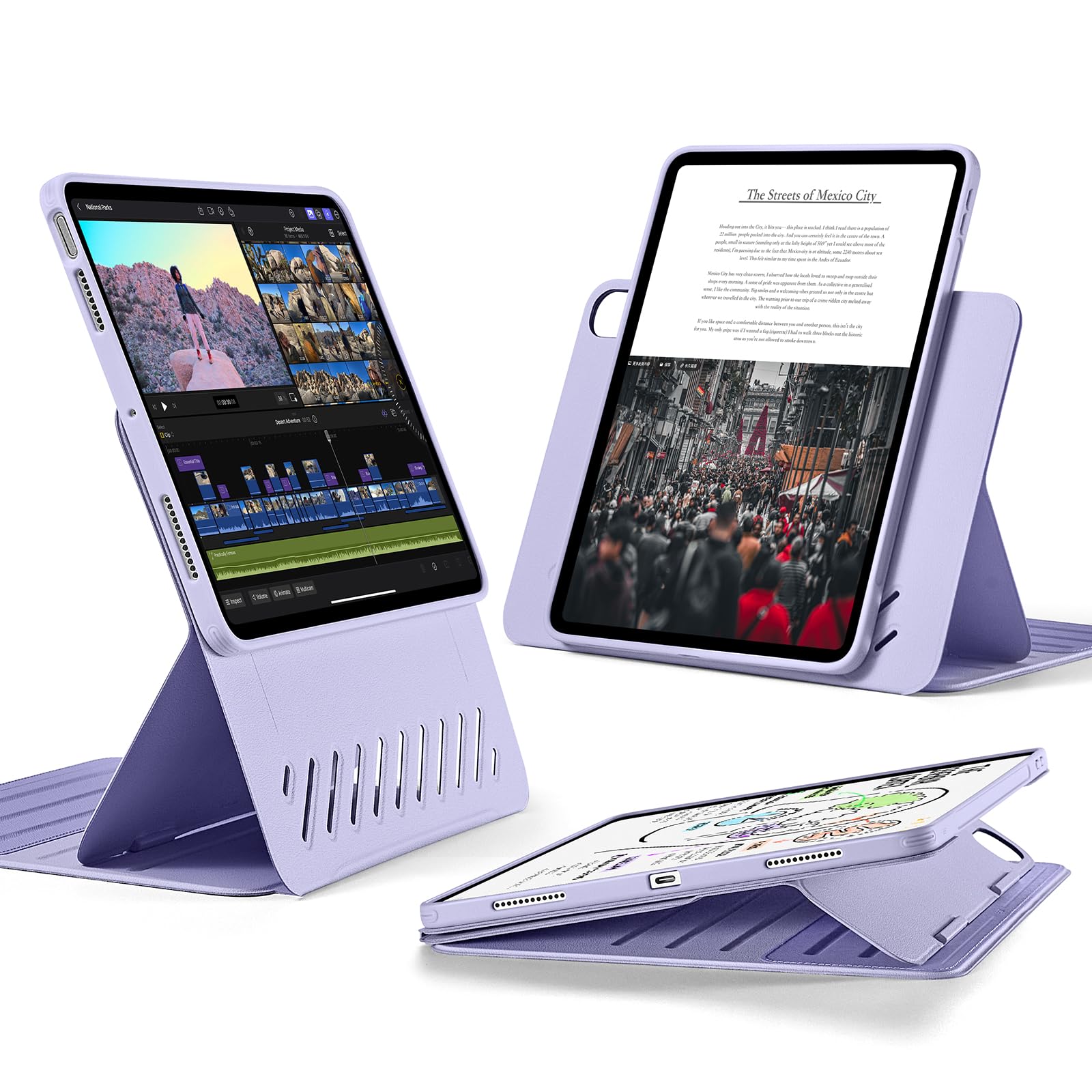 Photo 1 of ESR for iPad Air 11 Inch Case M3/M2 (2025/2024), iPad Air 5th/4th Gen Case (2022/2020) 10.9 Inch, Removable Magnetic Cover, Adjustable Portrait/Landscape Stand, 9 Standing Angles, Light Purple