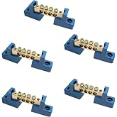 Unlorspy 5 PCS Brass Wire Screw Terminal 4 Positions Blue | Terminal Bus Bar, Grounding Terminal Strip, Bus Bar Block, For Car, Boat, Electric Box
