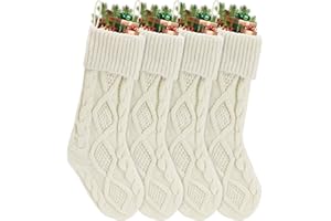 Kusamue Christmas Stockings,4 PCS 18 Inch Large Plain Personalized Christmas Stockings Set Cable Knit Stockings Christmas Decorations for Family Holiday Party Décor (4 PCS Ivory)