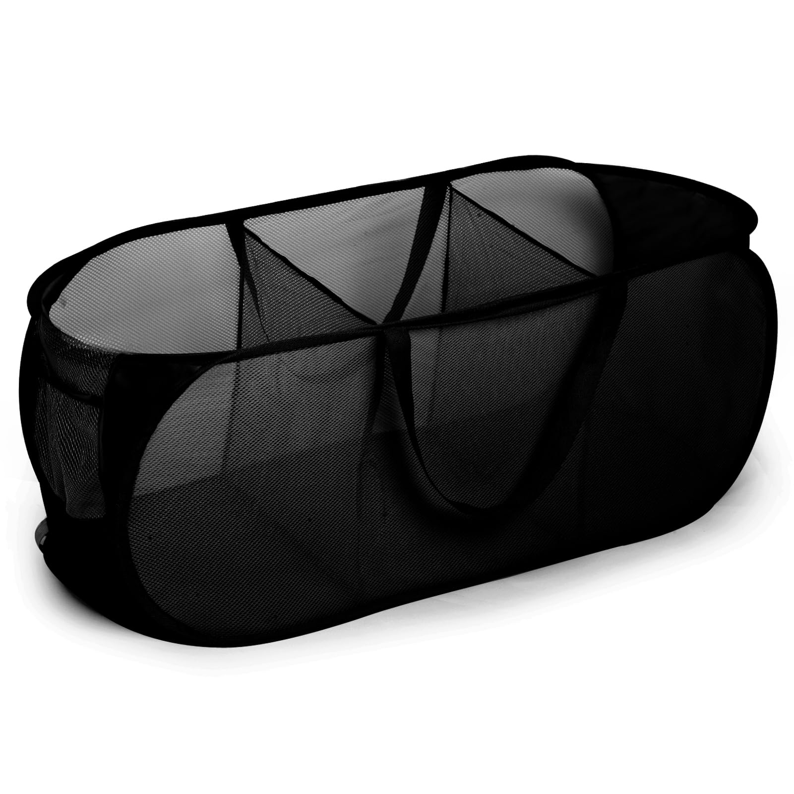 Diggoour Durable Collapsible Laundry Baskets, 3 Compartments Pop Up Laundry Hamper with Handy Pocket, Foldable Clothes Hamper Reinforced Carry Handles for Laundry, Bathroom, Apartment or Travel Black