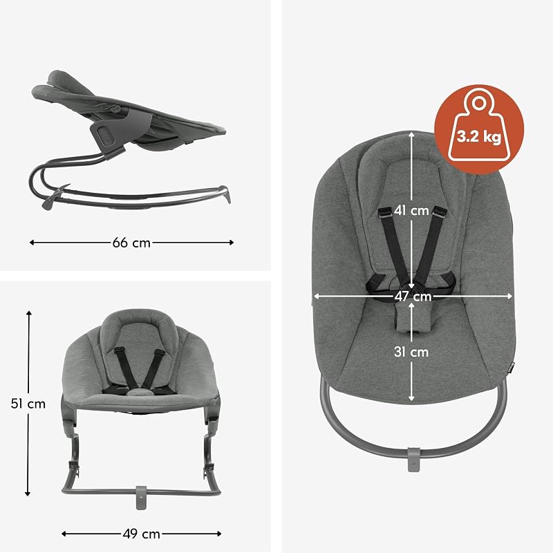 Babywippe & Hochstuhlaufsatz, Alpha Bouncer Premium Dark Grey