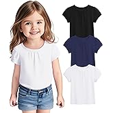 ZUEMET 3 Pack Toddler Girls Short Sleeve Shirts Pleated Neck Cotton T-Shirts Baby Girl Summer Tee Tops Size 18M-5T