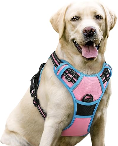 Rabbitgoo Dog Harness Large No Pull Reflective Adjustable Pink Blue L