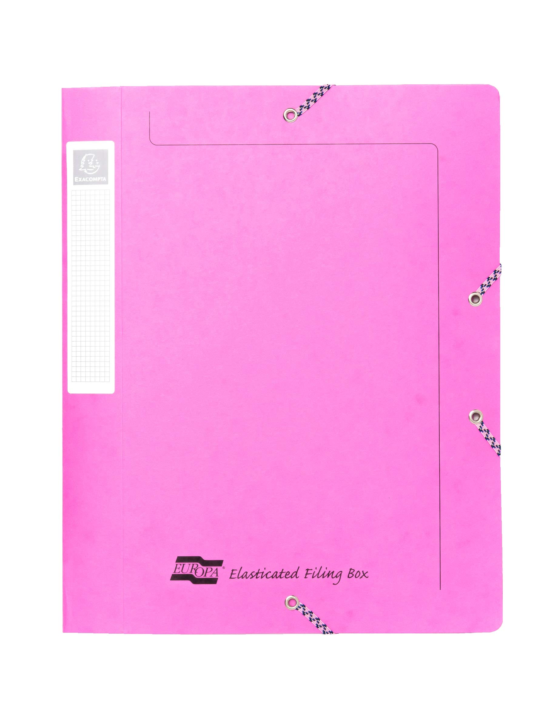 Exacompta - Ref 5271Z - Europa - Elasticated Filing Box, A4, 40mm Spine, Holds A4 Documents, Flat-Packed for Storage, Easy Assembly, Secure Elastic Straps, Spine Label - Pink