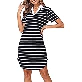 YVH Women's Striped Polo Shirt Dress Casual V-Neck Short Sleeve Summer Tunic Mini Dresses