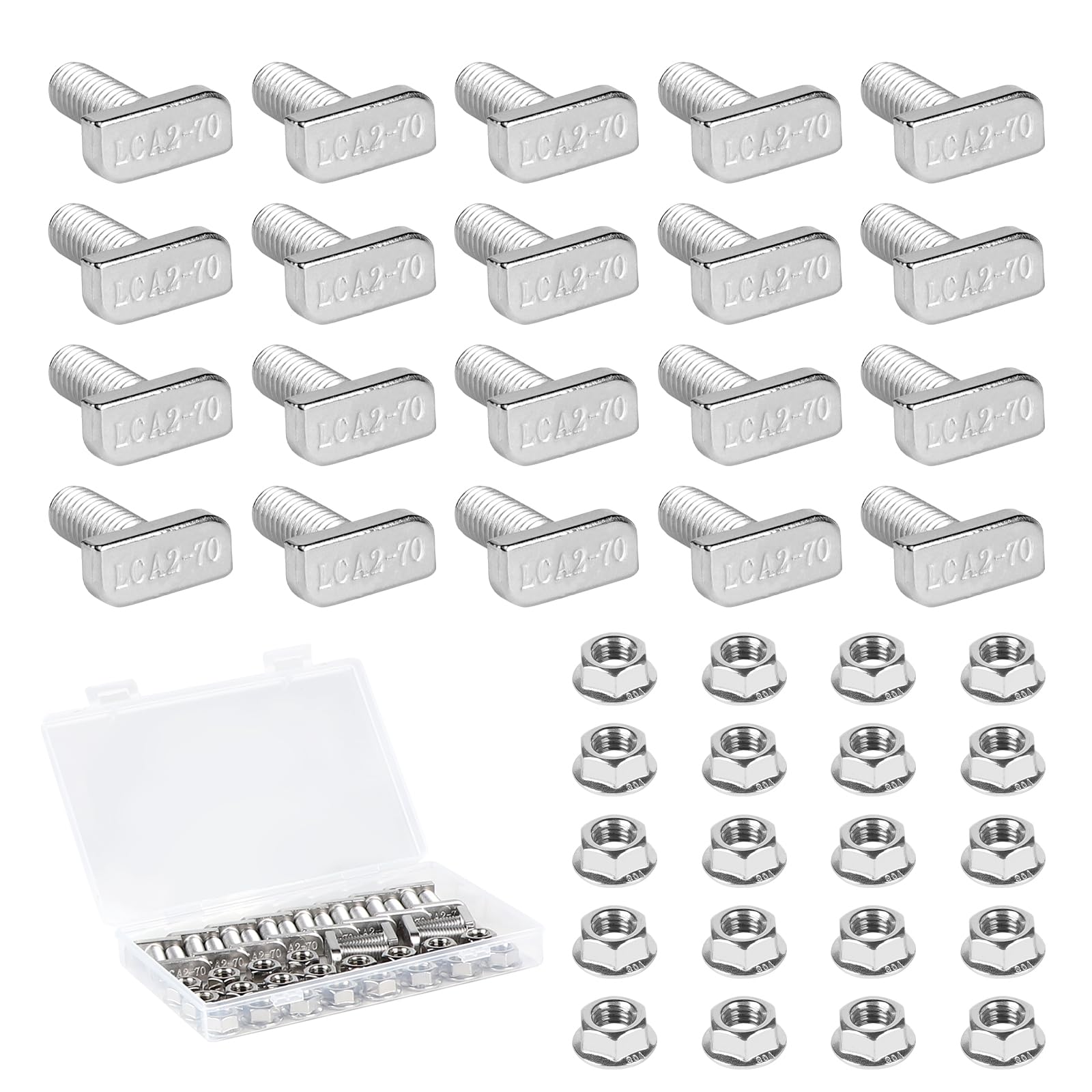 EXLECO Pack of 20 Hammer Head Screws M8 x 20 Stainless Steel Hammer Head Screw with Plastic Box Stainless Steel Screw Attachment with Flange Nuts for Greenhouse Aluminium Profile Rails PV Rail with 8