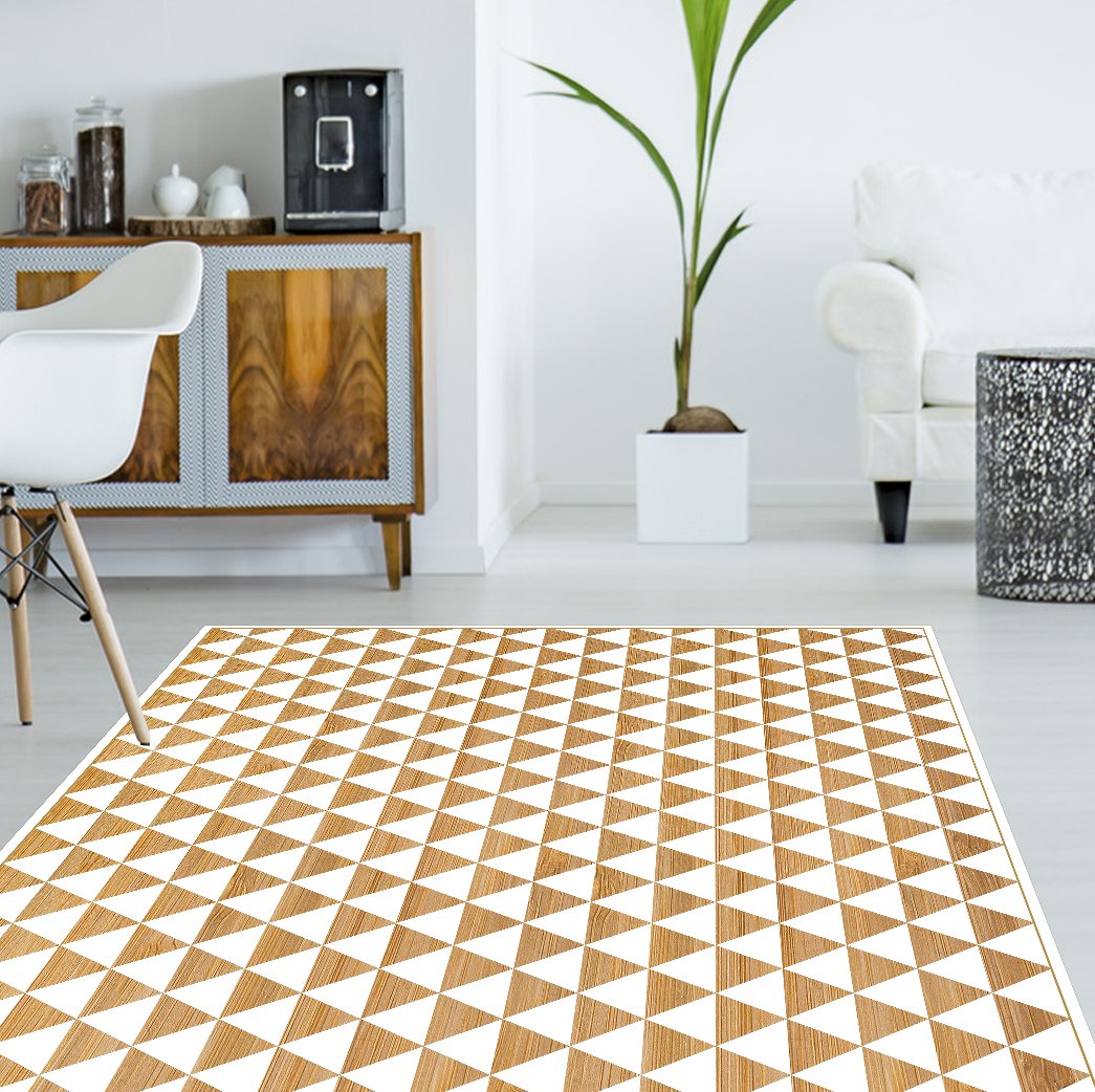 Viniliko Brown and White Vinyl Triangles Carpet 133 x 200 x 3 cm