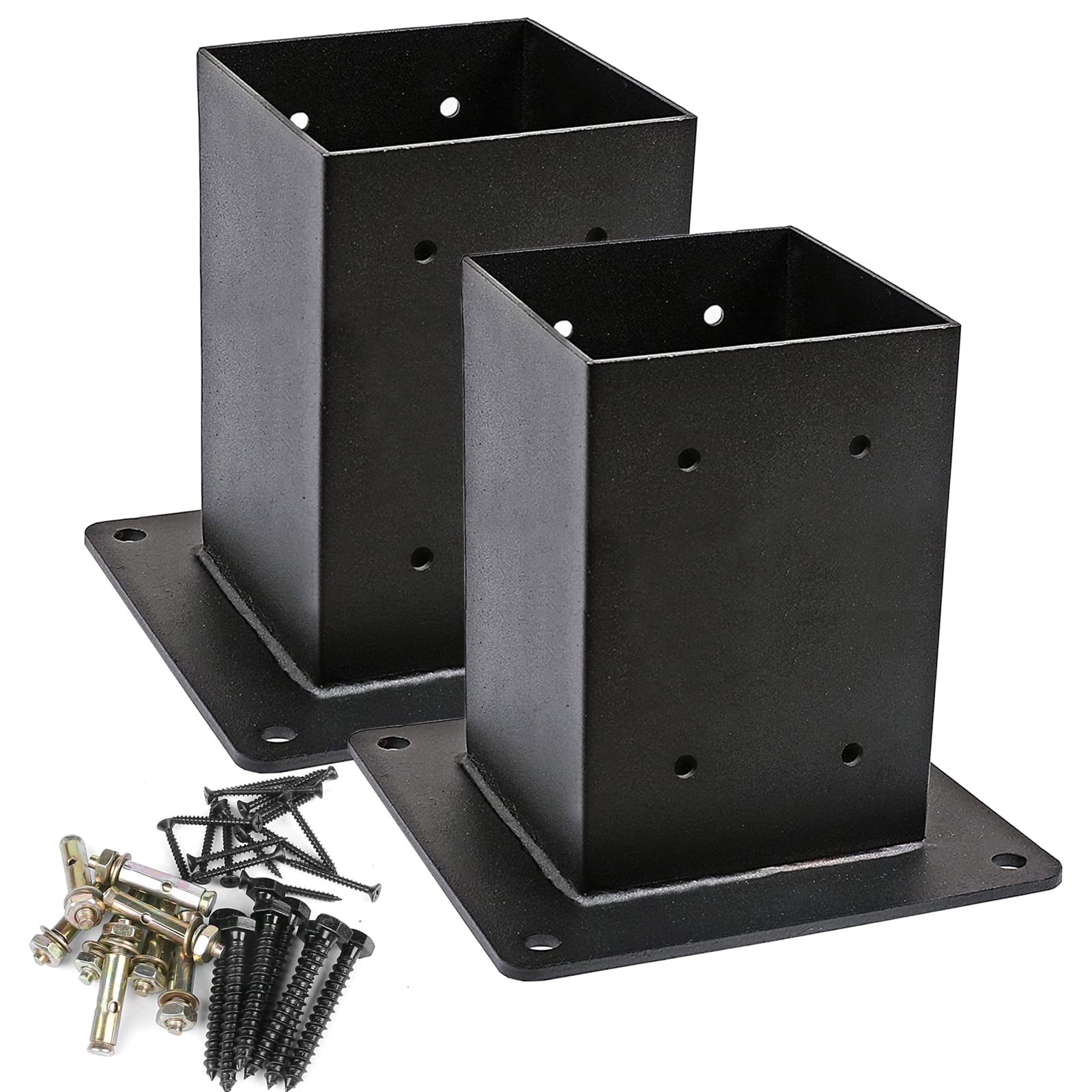 Photo 1 of 4x4 Post Base Post Bracket Set of 2 (Inner Size 3.6 x3.6 Inch) Heavy Duty Powder-Coated Thick Steel Post Anchor for Pavilion Deck Railing Support Deck Base Plate Holders