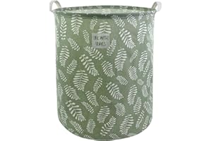 Mziart Large Foldable Laundry Basket Organizer, Collapsible Laundry Hamper Fabric Clothes Toy Storage Basket Nursery Hamper Storage Bin for Household Bedroom, Bathroom, College Dorm (Small White Leaf)