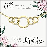 HOPE LOVE SHINE Mother Gift from Son - Mom and Son Necklace, Jewelry 17+2", 14k Gold Plated Sterling Silver, 5 Interlocking Rings