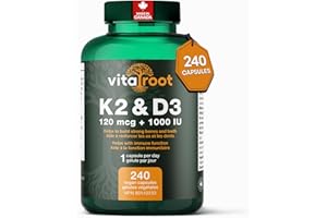 VitaRoot Vitamin D3 + K2 Supplement (8-Month Supply) – 1000 IU D3 with 120mcg K2 MK7. Vitamin D with K2 for Bone, Teeth & Imm