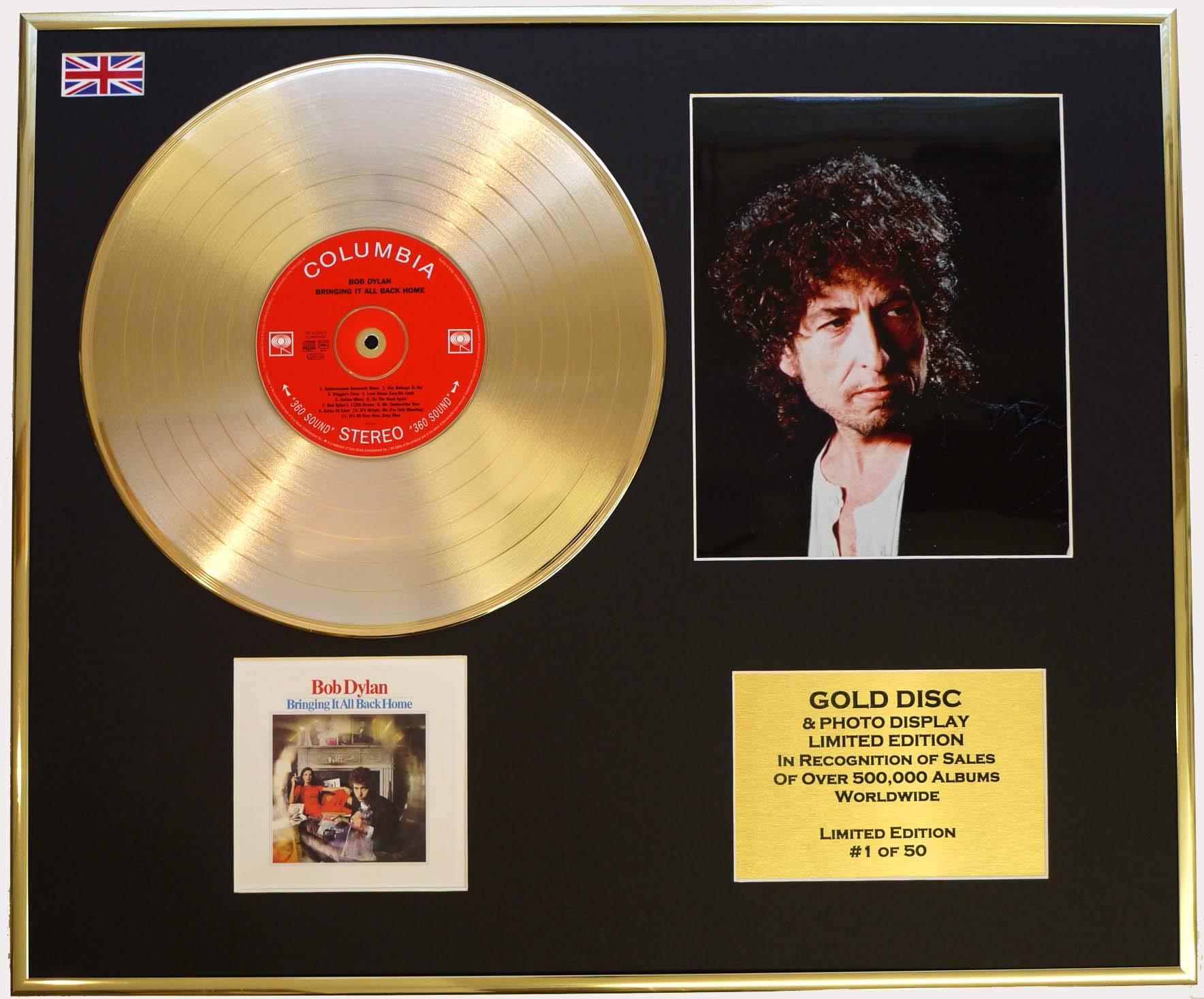 BOB DYLAN/CD GOLD DISC/RECORD & PHOTO DISPLAY/LTD. EDITION/COA/BRINGING IT ALL BACK HOME