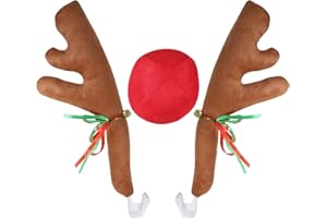 KSAAUTO Christmas Car Decorations Reindeer Antlers Red Nose Christmas Car Decor Auto Exterior Accessories Pickup Truck Vehicle Christmas Decor