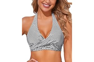 Holipick Women Halter Bikini Top Push Up Bathing Suit Top V Neck Full Coverage Swimsuit Top Only
