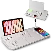 NEXTLUXE Glass Desk Whiteboard with Wireless Charger - Desktop Whiteboard with Storage, Weekly Planner, Dry Erase Pad, Organi