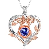 Dorunmo Heart Birthstone Necklace for Women 925 Sterling Silver Rose Pendant Birthday Jewelry Gifts for Wife Her Daughter Mom