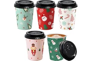 Fit Meal Prep 50 Pack 12 oz Christmas Disposable Coffee Cups with Lids, Premium To Go Paper Cups, Leak Proof Hot Coffee Cups for Travel, Office, Hot/Cold Beverages (Black Lids)