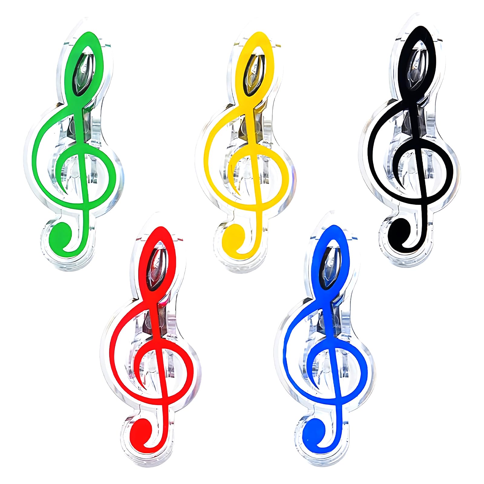 Musiin Music Note Clips (5 Sets, Red, Blue, Yellow, Black, Green; Plastic; 1.5 inches; Modern)