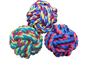 Wellbro Pet Chew Toy, Knots Weave Cotton Rope, Biting Small Ball for Dogs & Cats, 3 in One Pack