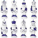 Chunful 8 Pcs Blue and White Porcelain Nutcracker Ornaments 3.15 Inches Chinoiserie Christmas Tree Ornaments Blue and White Porcelain Pattern Hanging Christmas Nutcrackers Decoration for Xmas Tree