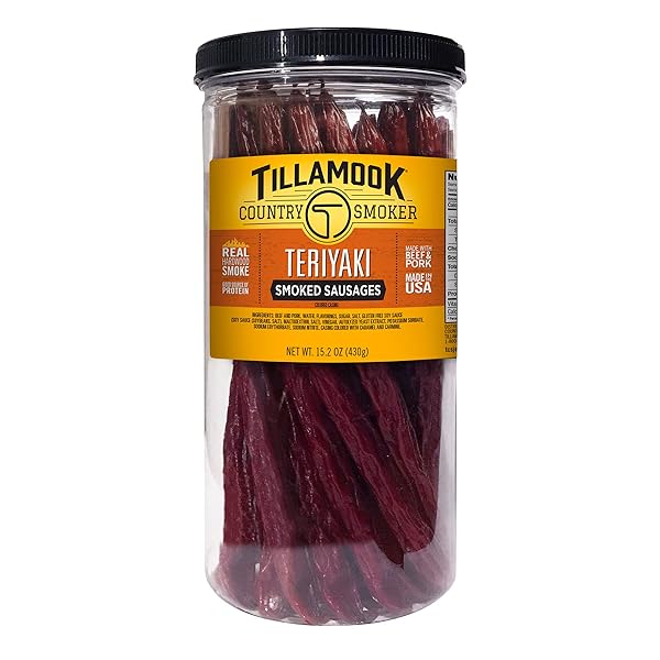 TILLAMOOK COUNTRY SMOKER REAL HARDWOOD SMOKED SAUSAGES, TERIYAKI, 15.2 OUNCE TALL JAR, 20 COUNT