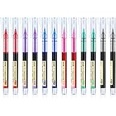 Frienda 12 Pieces Rolling Ball Pens 0.5 mm Japanese Quick Drying Fine Point Pens Liquid Ink Smooth Writing for Office Student Back to School Supplies(Multicolor)