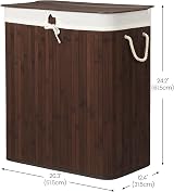 SONGMICS Bamboo Laundry Basket with Lid 2 Compartments 100L White LCB64WT view 7