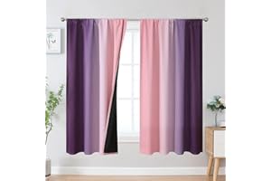 Estelar Textiler Pink and Purple Blackout Curtains for Girls Bedroom, Full Room Darkening Rod Pocket Ombre Curtains for Kids Room, Thermal Insulated Light Blocking Gradient Drapes, 52Wx63L, 2 Panels