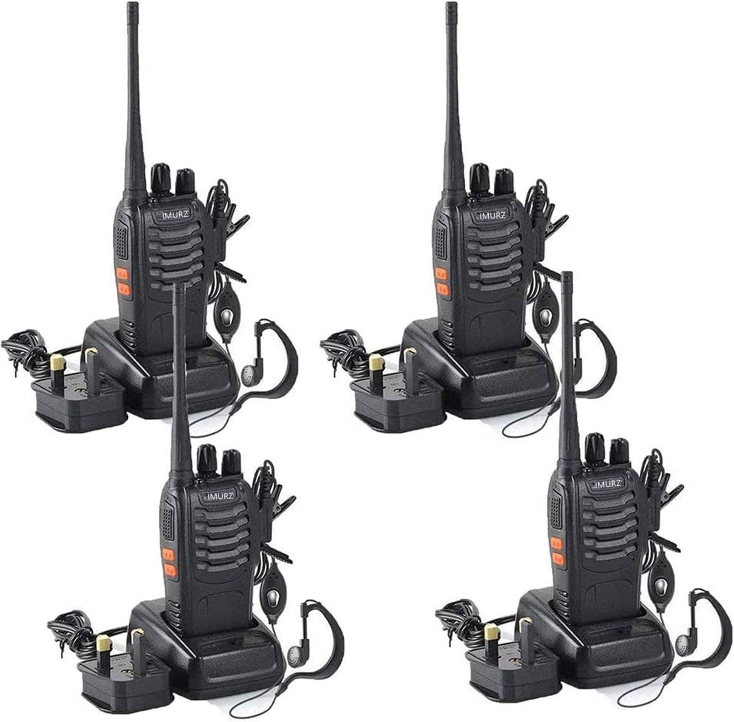 IMURZ Walkie Talkies USB Rechargeable Long Range Two-Way Radio 16CH Walky Talky with Earpieces and LED Light Voice Prompt for Field Survival Biking and Hiking 4PCS