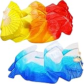 Qunclay Artificial Silk Bamboo Fans Veils Long Belly Dance Silk Fan Colorful Gradient for Dance Dancer Women Left & Right Hand 180 x 90 cm
