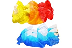 Qunclay Artificial Silk Bamboo Fans Veils Long Belly Dance Silk Fan Colorful Gradient for Dance Dancer Women Left & Right Hand 180 x 90 cm